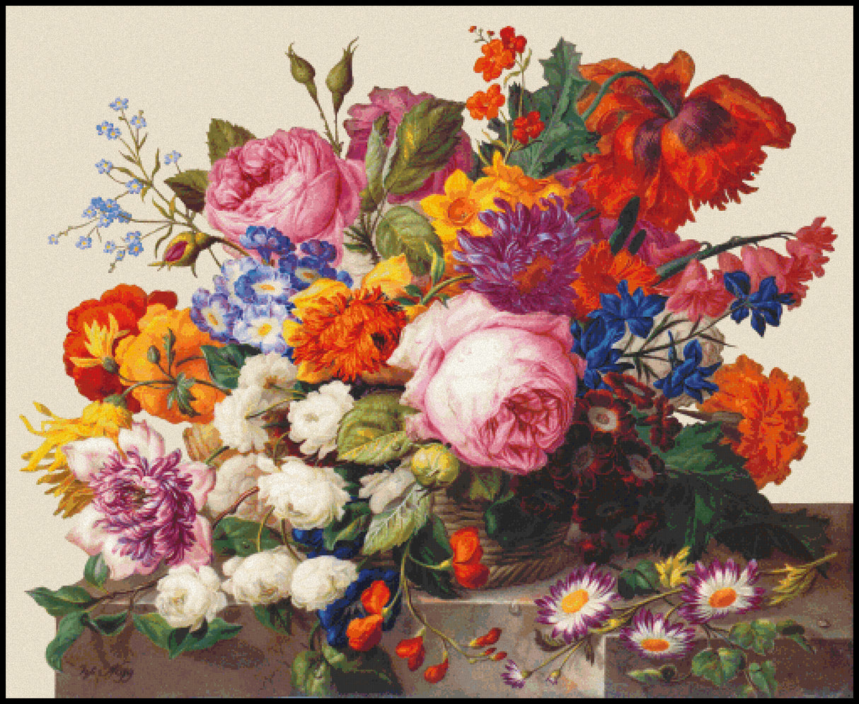 Corbeille de Fleurs (ecru background) Joseph Nigg Cross Stitch Pattern