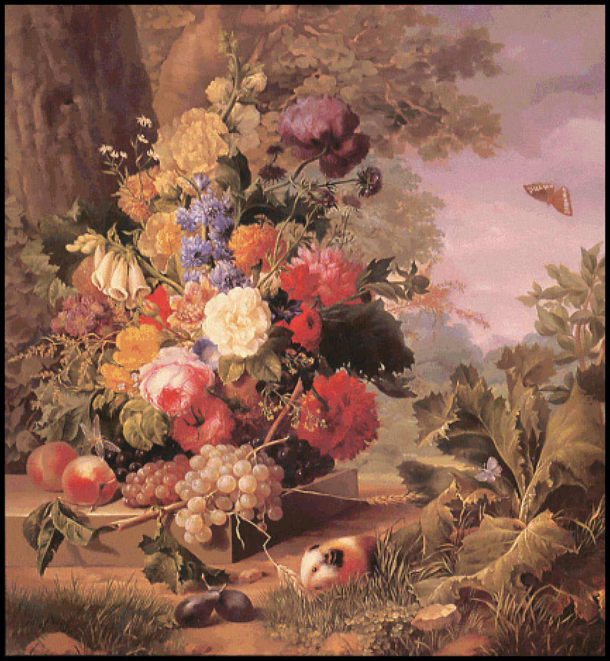 Bowl of Flowers in a Landscape Joseph Nigg Cross Stitch Pattern