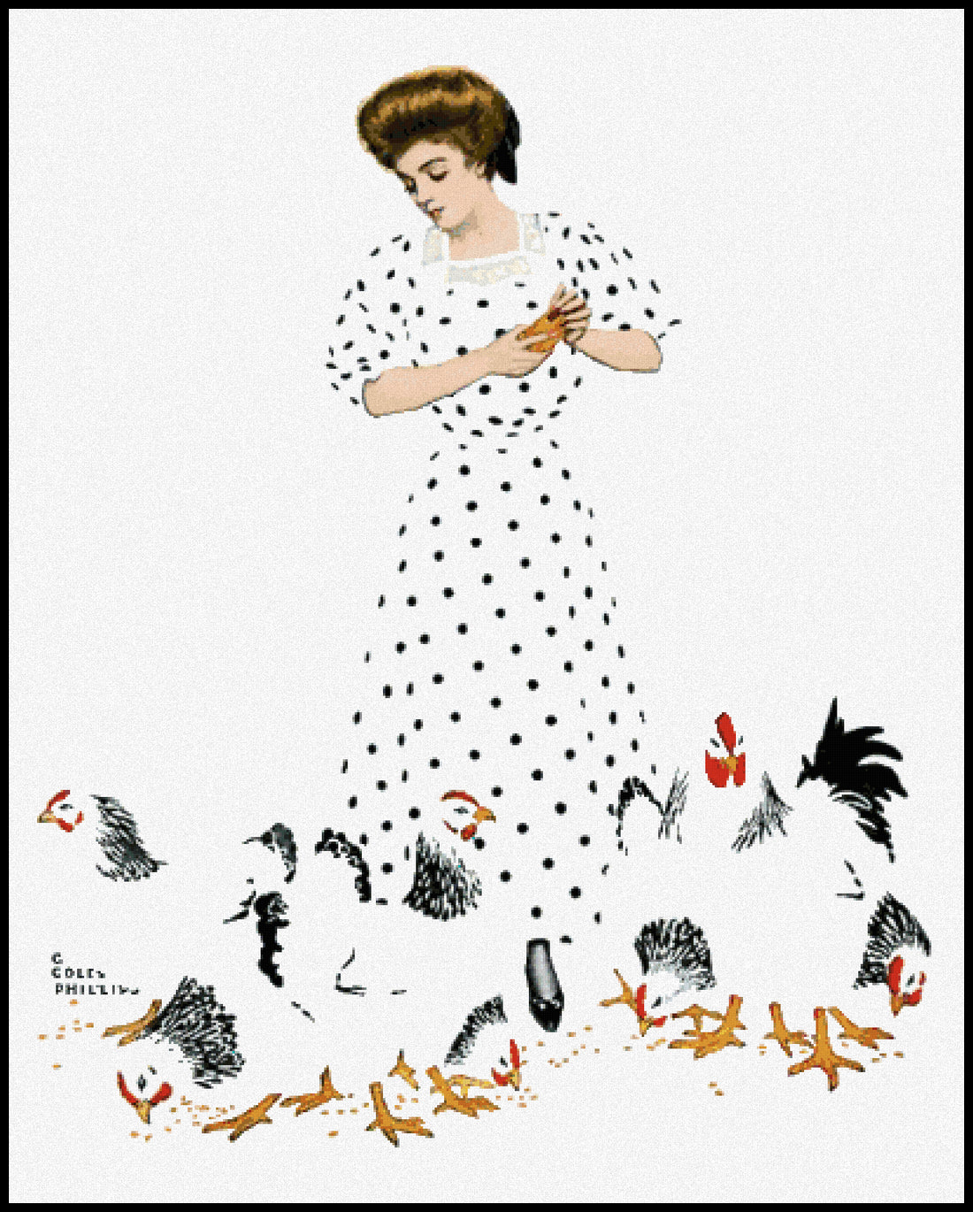 Feeding the Chickens Coles Phillips Cross Stitch Pattern