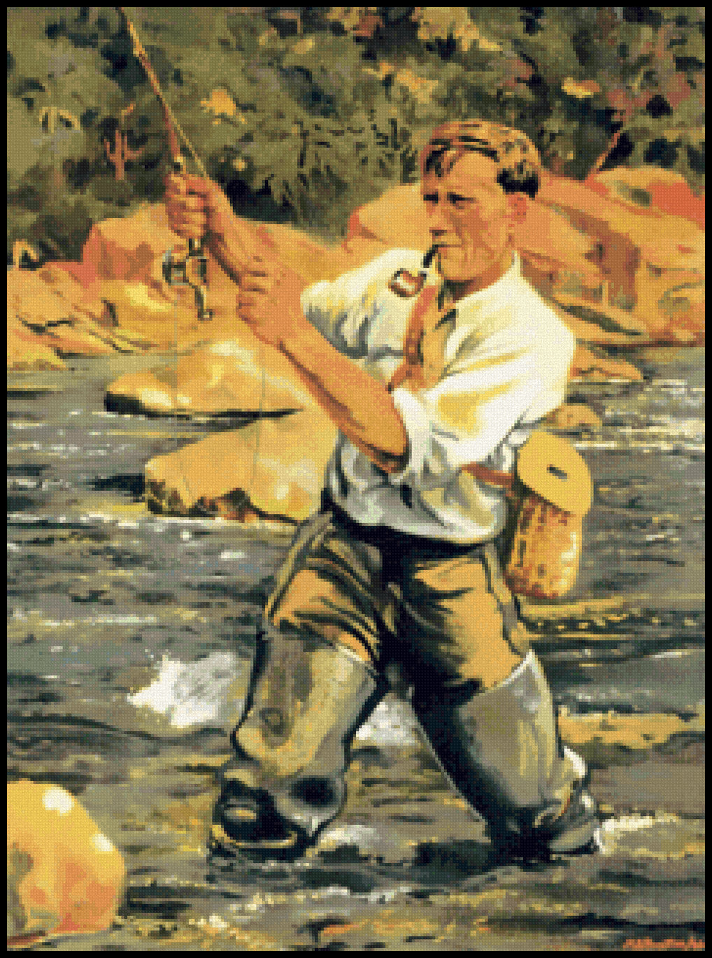 Fishing in New Zealand Maurice Alec Poulton Cross Stitch Pattern