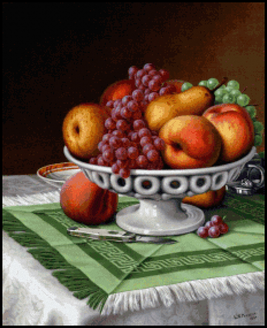 Still Life with Fruit and Pocket Knife Levi Wells Prentice Cross Stitch Pattern