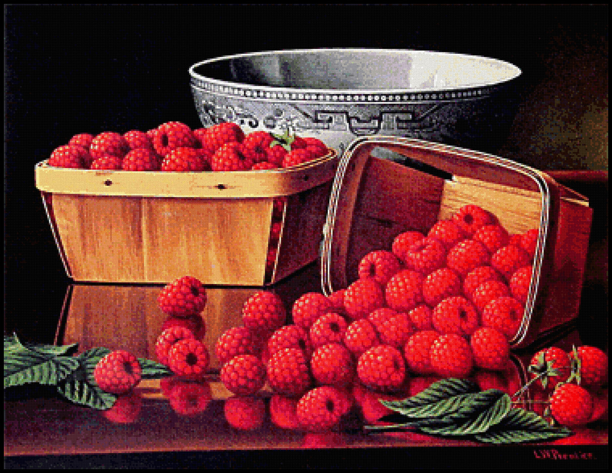 Baskets of Raspberries Levi Wells Prentice Cross Stitch Pattern