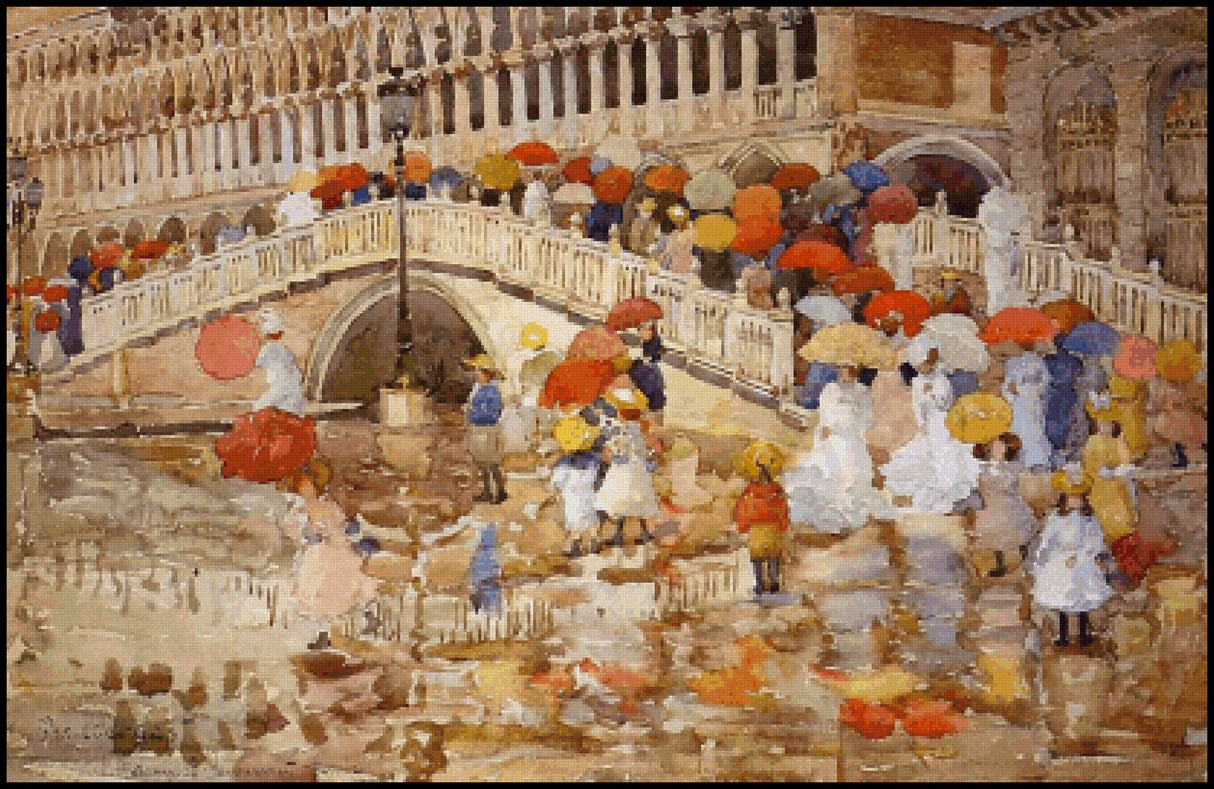 Umbrellas in the Rain Maurice Prendergast Cross Stitch Pattern