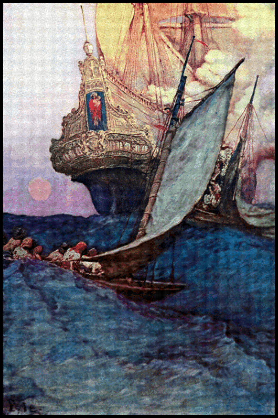 An Attack on a Galleon Howard Pyle Cross Stitch Pattern