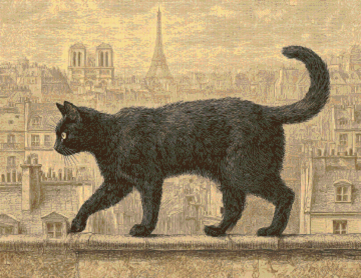 Parisian Black Cat Cross Stitch Pattern