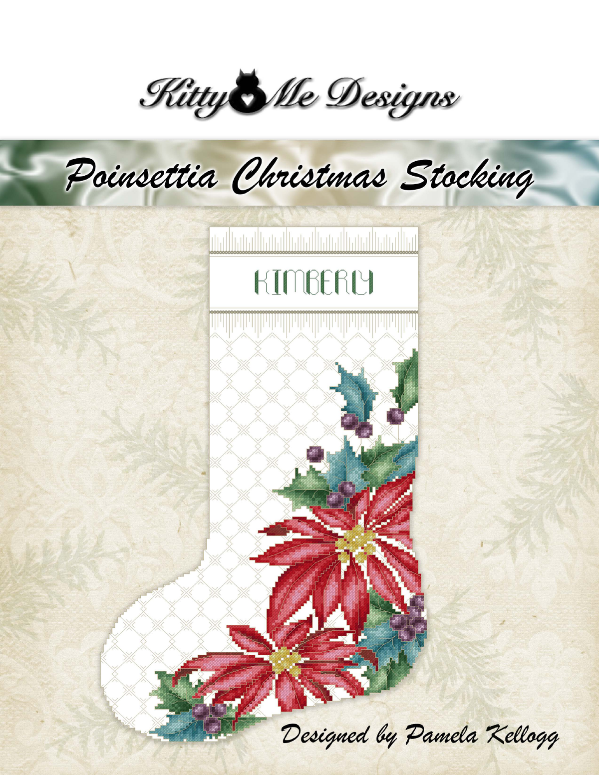 Poinsettia Christmas Stocking Cross Stitch Pattern