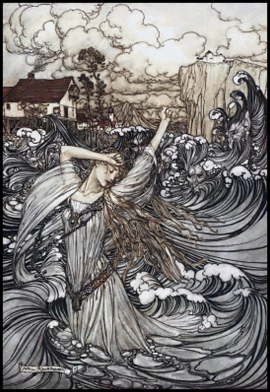 Undine Soon She Was Lost to Sight in the Danube Arthur Rackham Cross Stitch Pattern