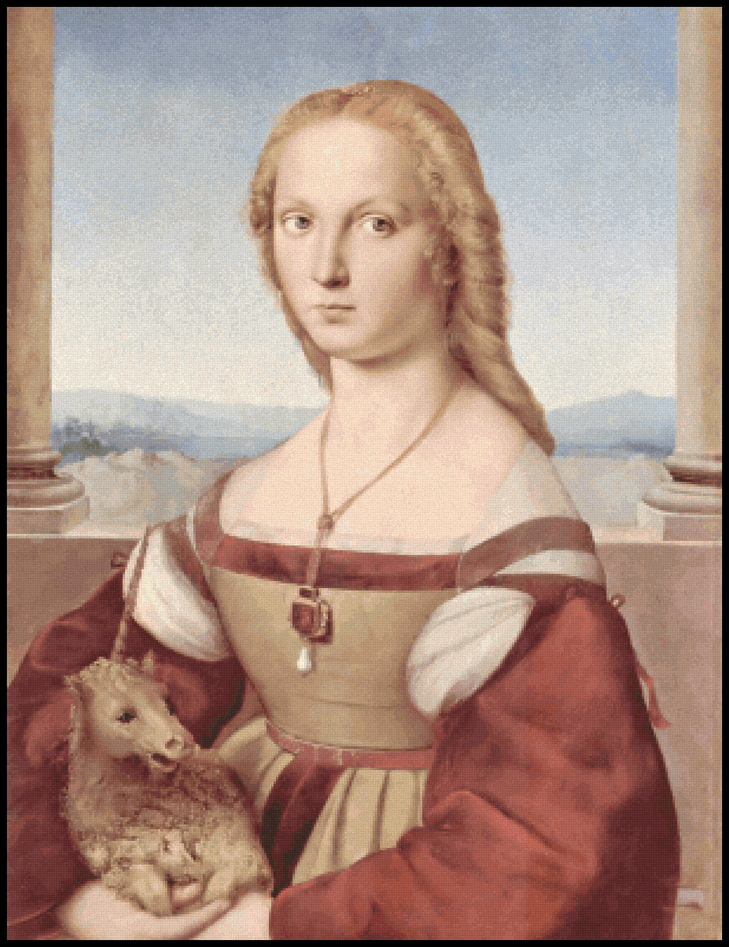 Portrait of Young Woman with Unicorn Raphael Cross Stitch Pattern