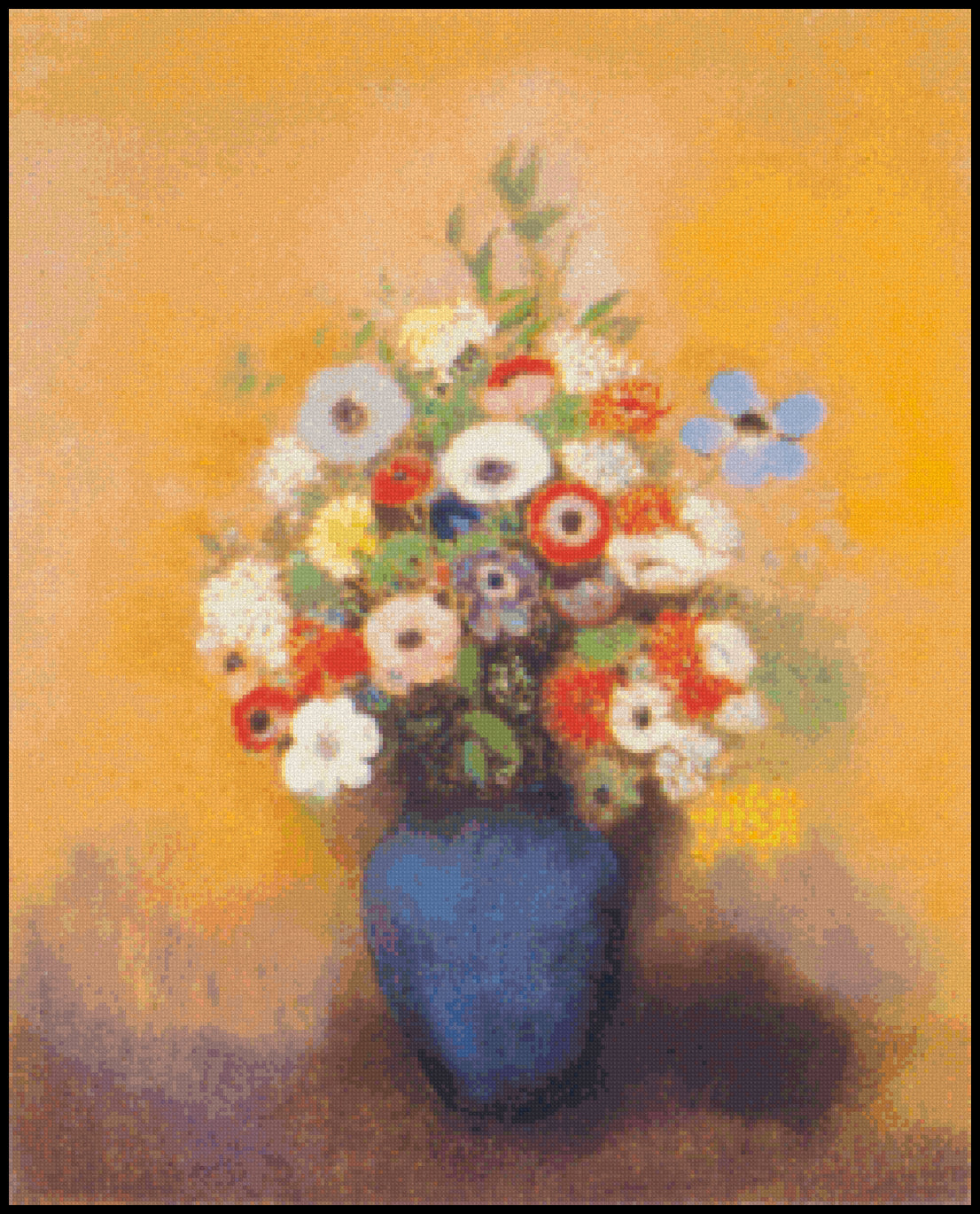 Anemones and Lilacs in a Blue Vase Odilon Redon Cross Stitch Pattern