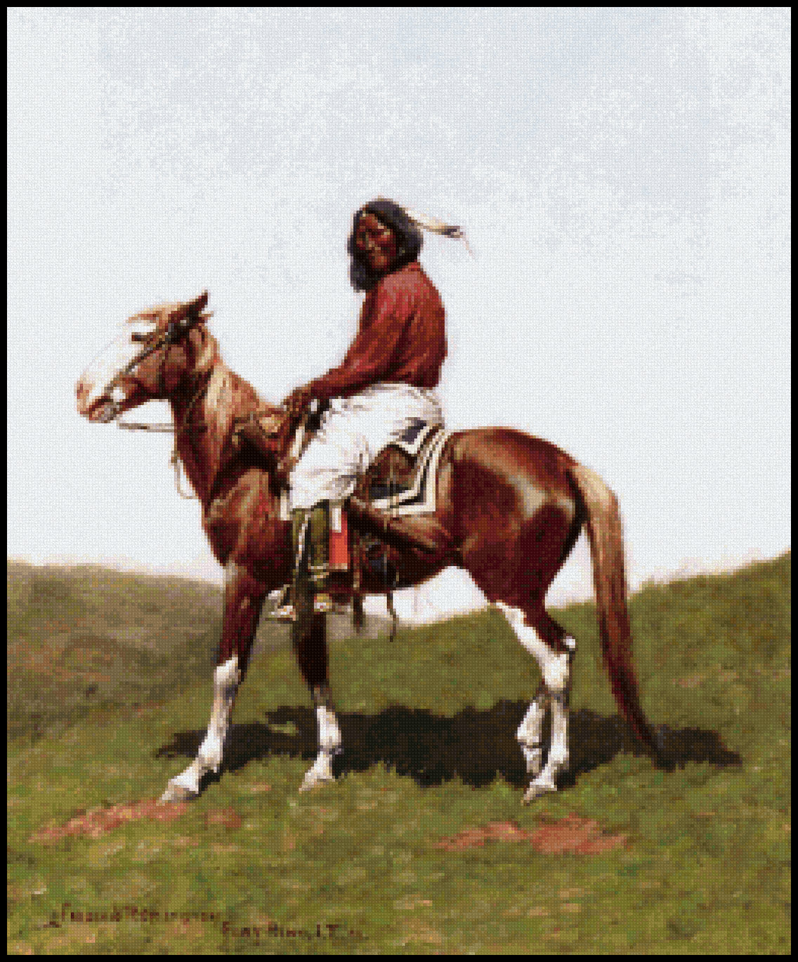 Comanche Brave Fort Reno Indian Territory Frederic Remington Cross Stitch Pattern