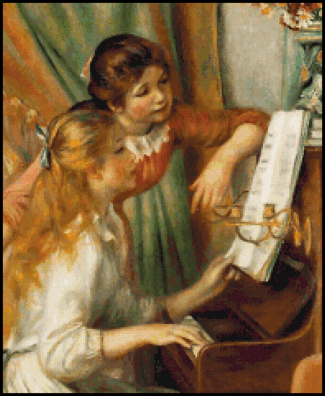 Young Girls at the Piano (detail) Pierre Auguste Renoir Cross Stitch Pattern