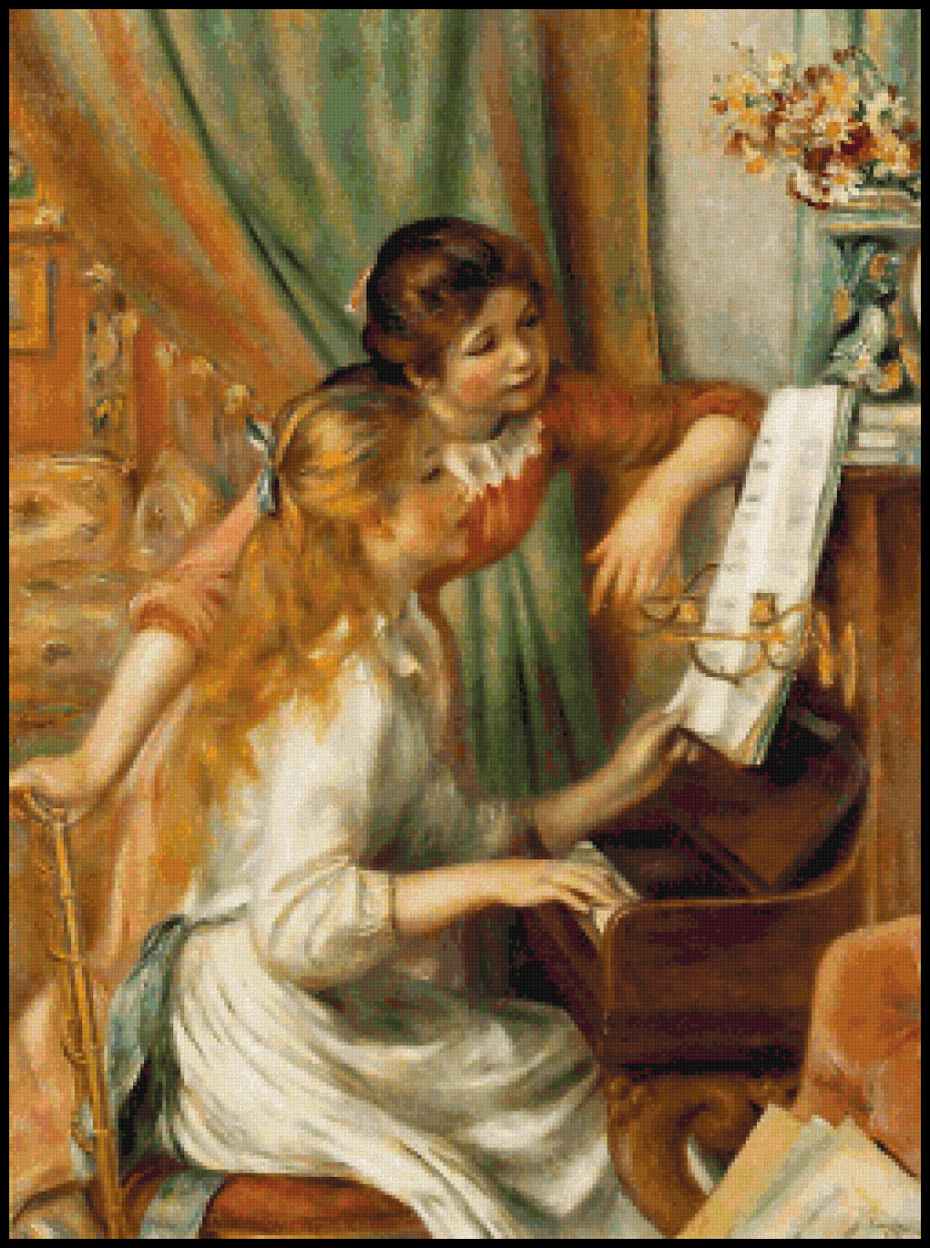 Young Girls at the Piano Pierre Auguste Renoir Cross Stitch Pattern