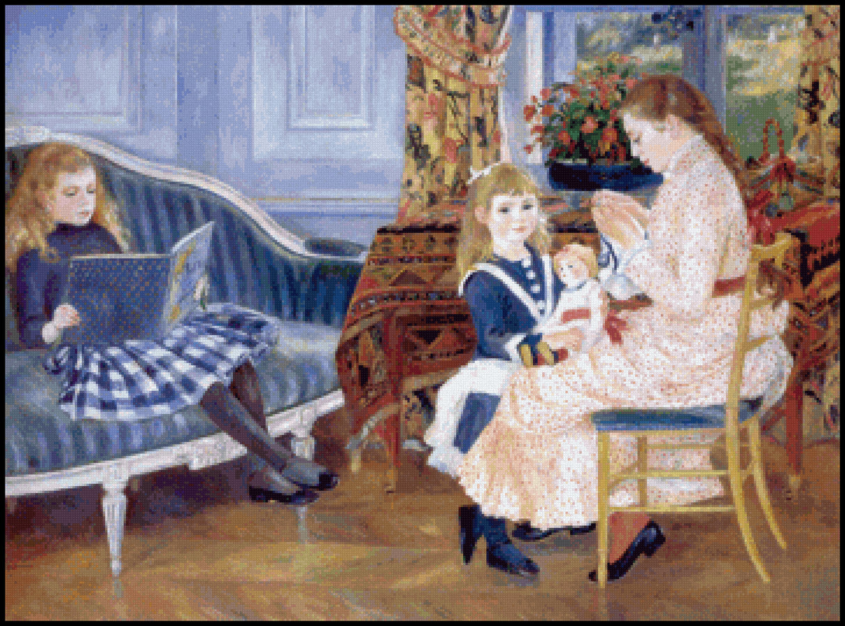 Children's Afternoon at Wargemont Pierre Auguste Renoir Cross Stitch Pattern