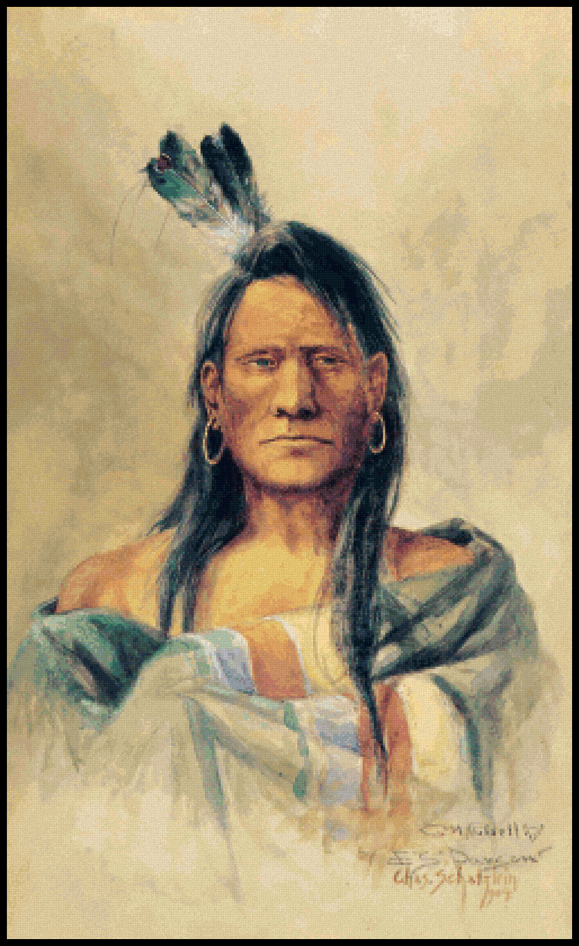 Indian Head Charles M. Russell Cross Stitch Pattern