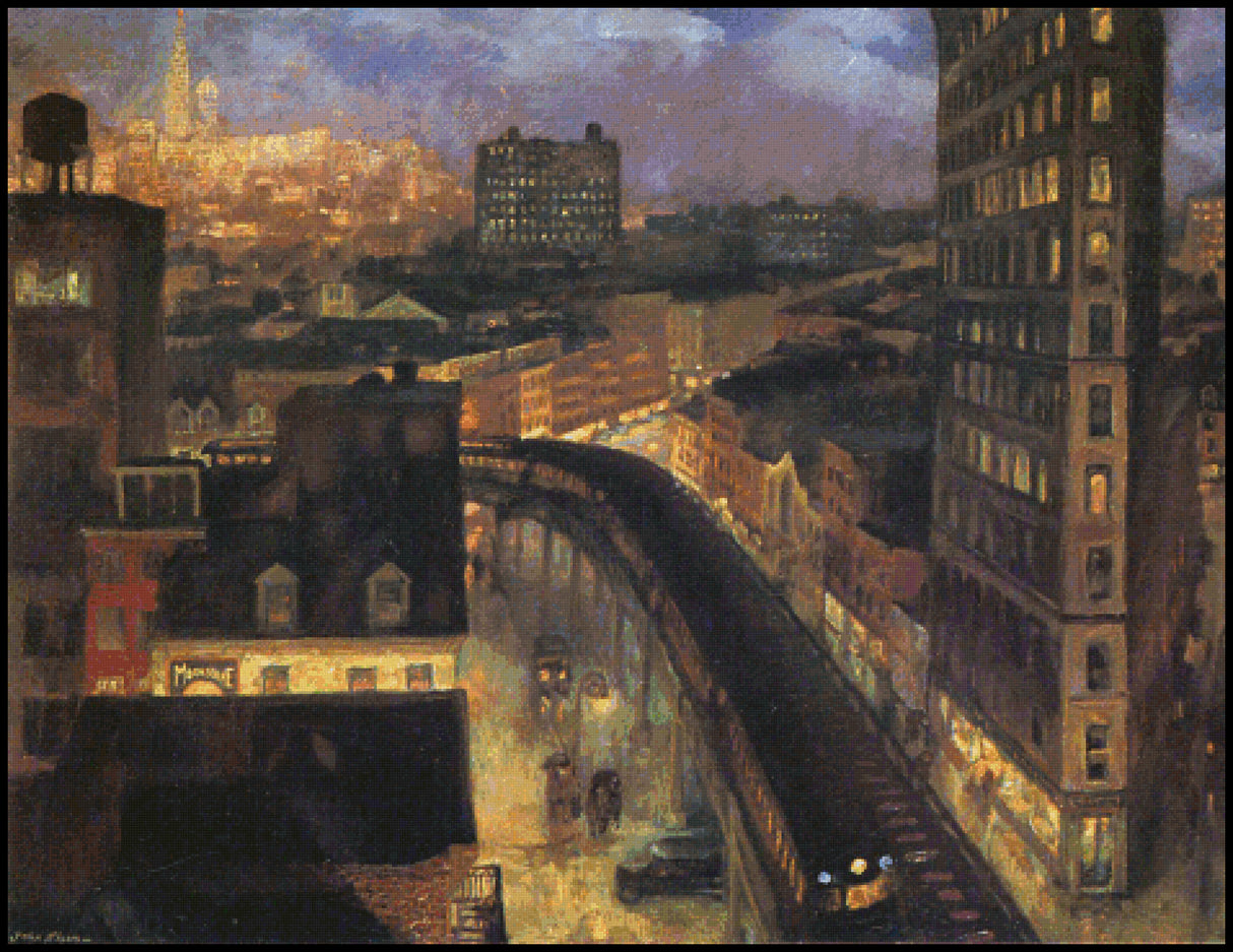 The City from Greenwich Village John Sloan Cross Stitch Pattern