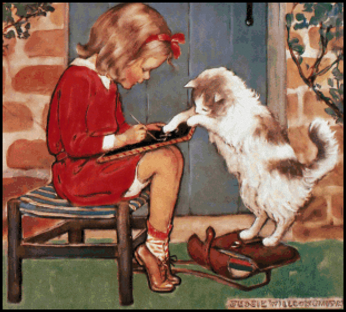 C is for Cat Jessie Willcox Smith Cross Stitch Pattern