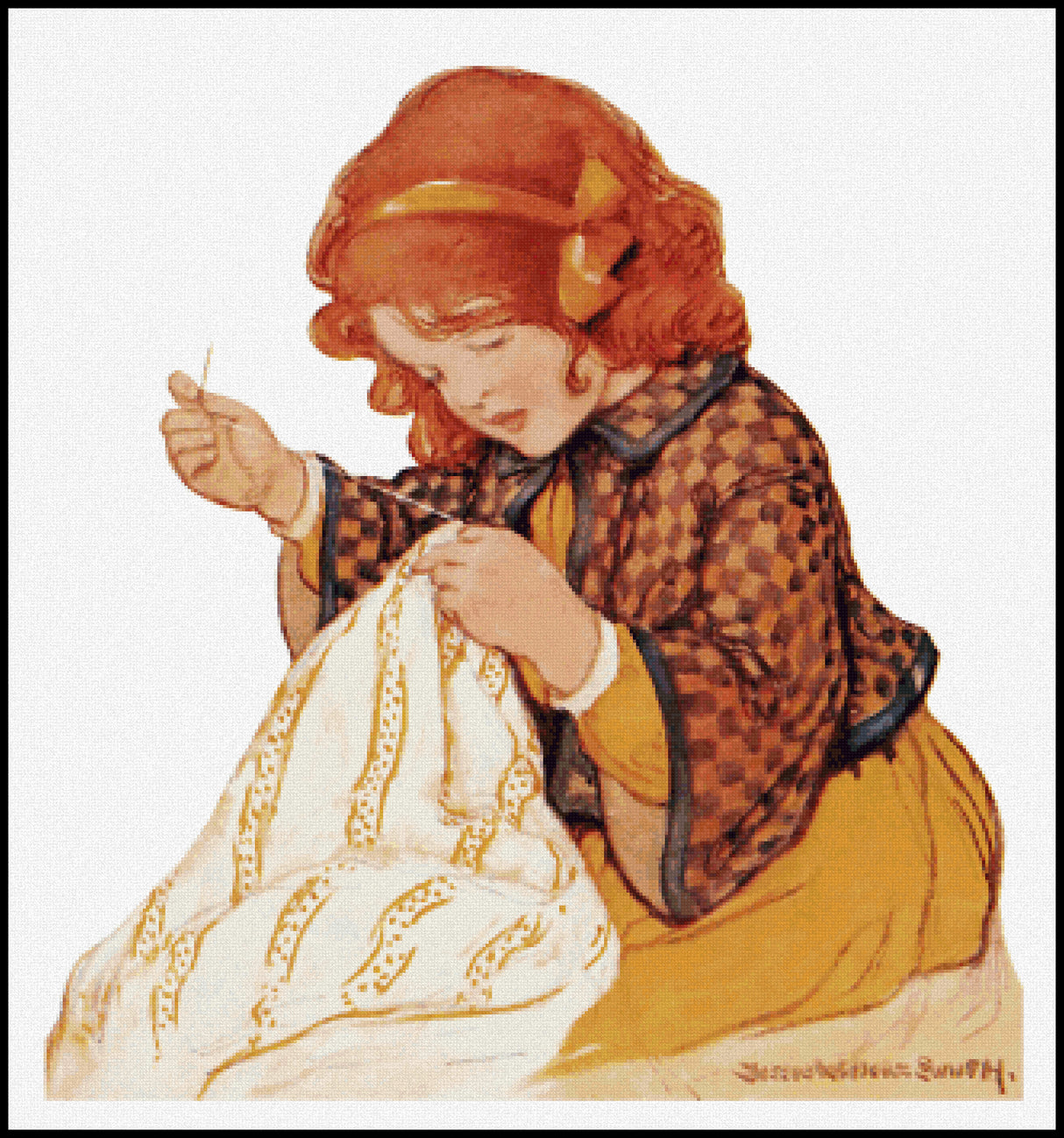 N is for Needle Jessie Willcox Smith Cross Stitch Pattern