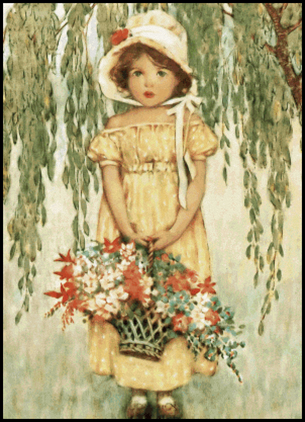 B is for Basket Jessie Willcox Smith Cross Stitch Pattern