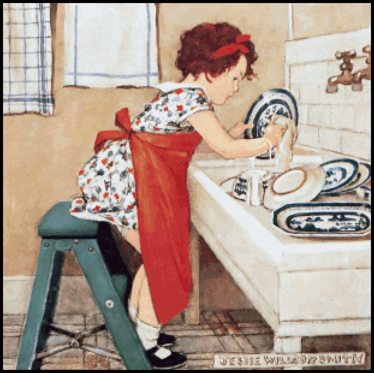 D is for Dishes Jessie Willcox Smith Cross Stitch Pattern