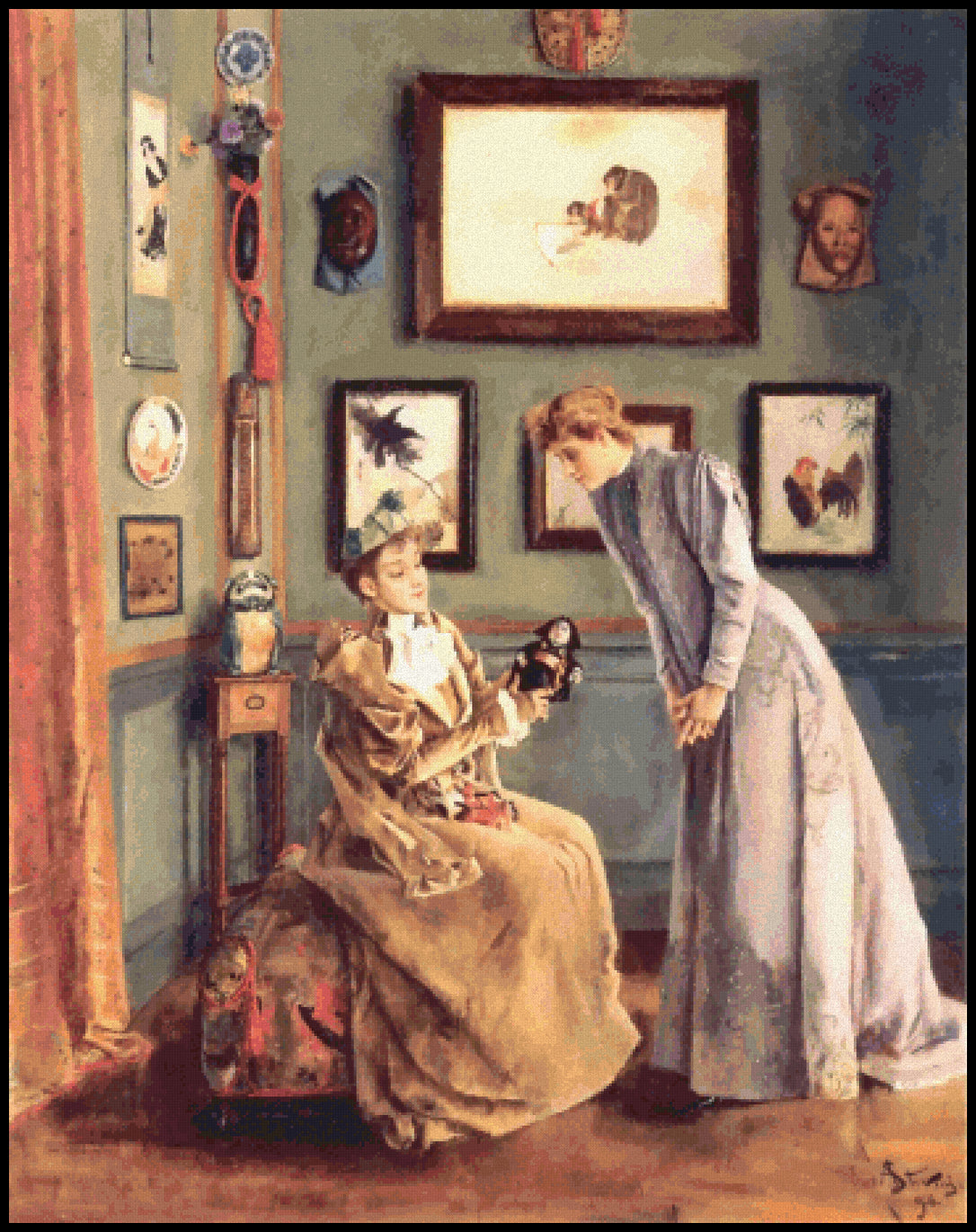 A Femme a la Poupee Japonaise Alfred Stevens Cross Stitch Pattern