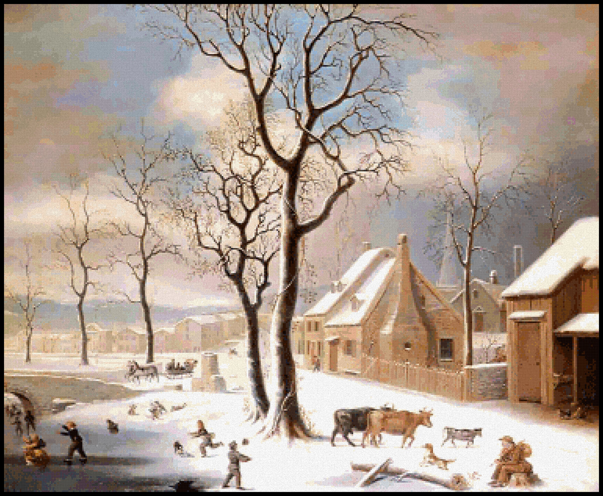 Village in Winter Robert Street Cross Stitch Pattern