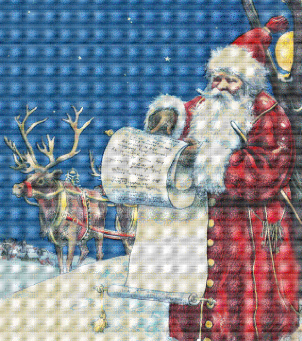 Santa Checking His List Cross Stitch Pattern