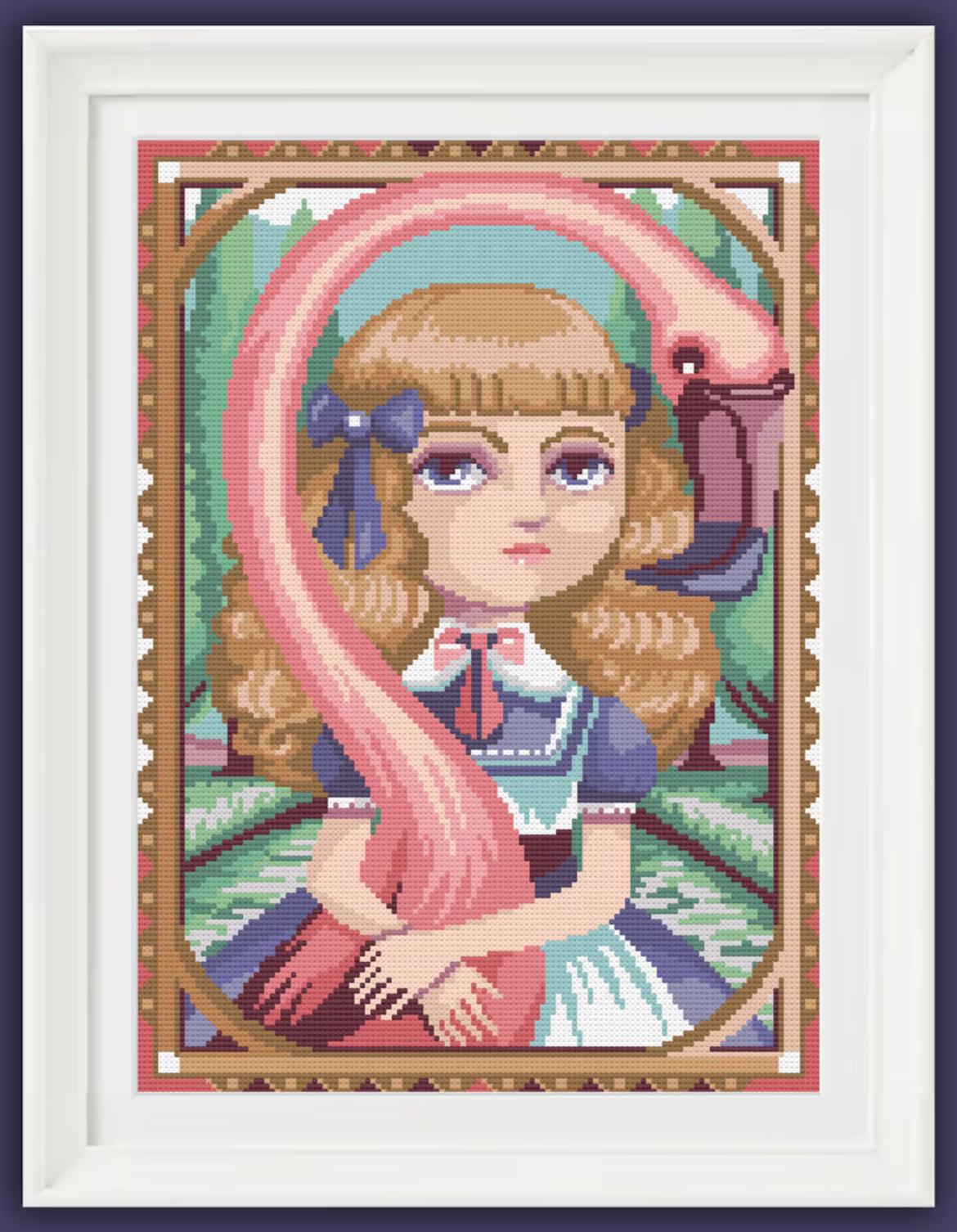Alice and Flamingo Cross Stitch Pattern