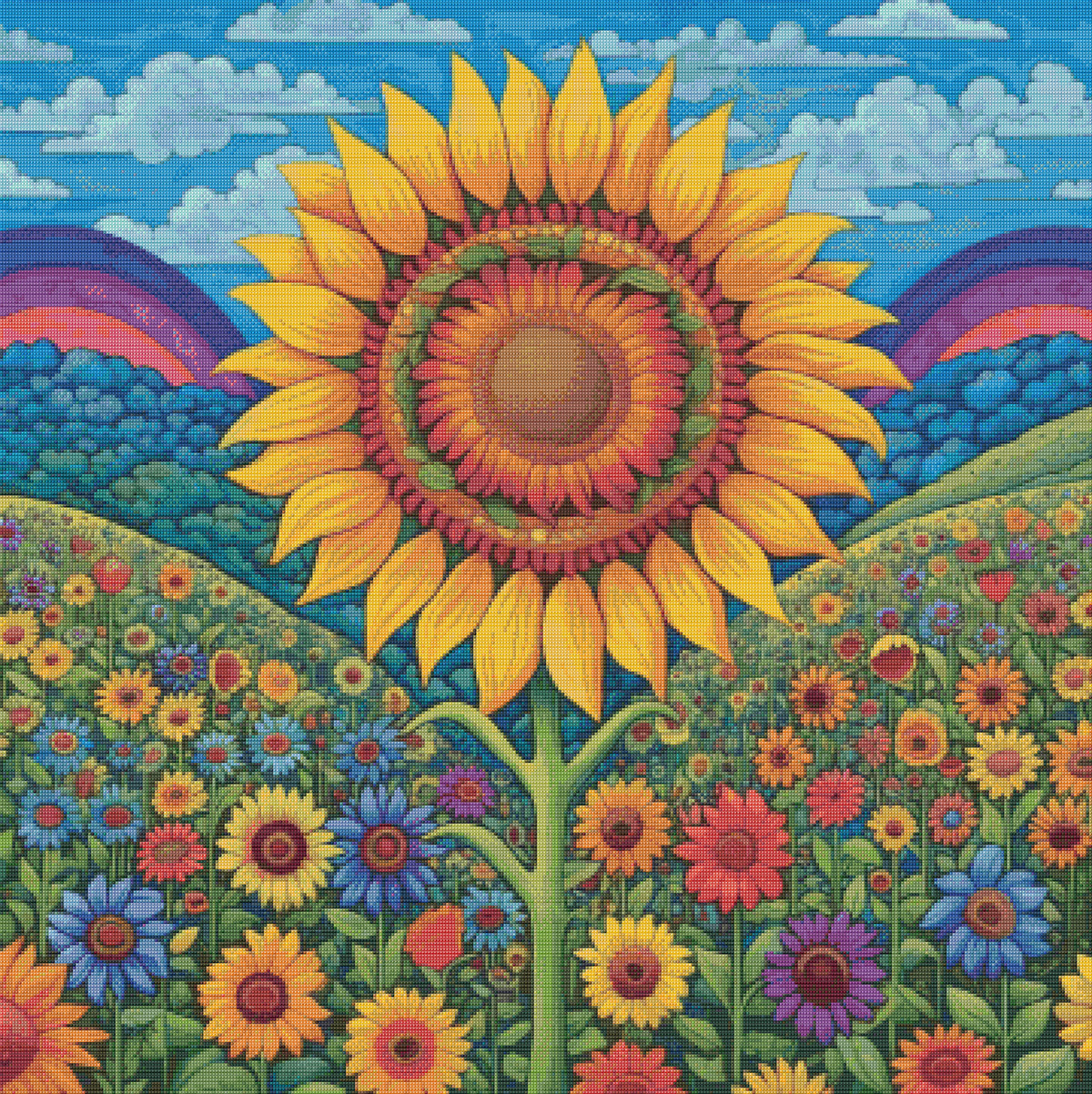 Sunflower Sunburst Cross Stitch Pattern