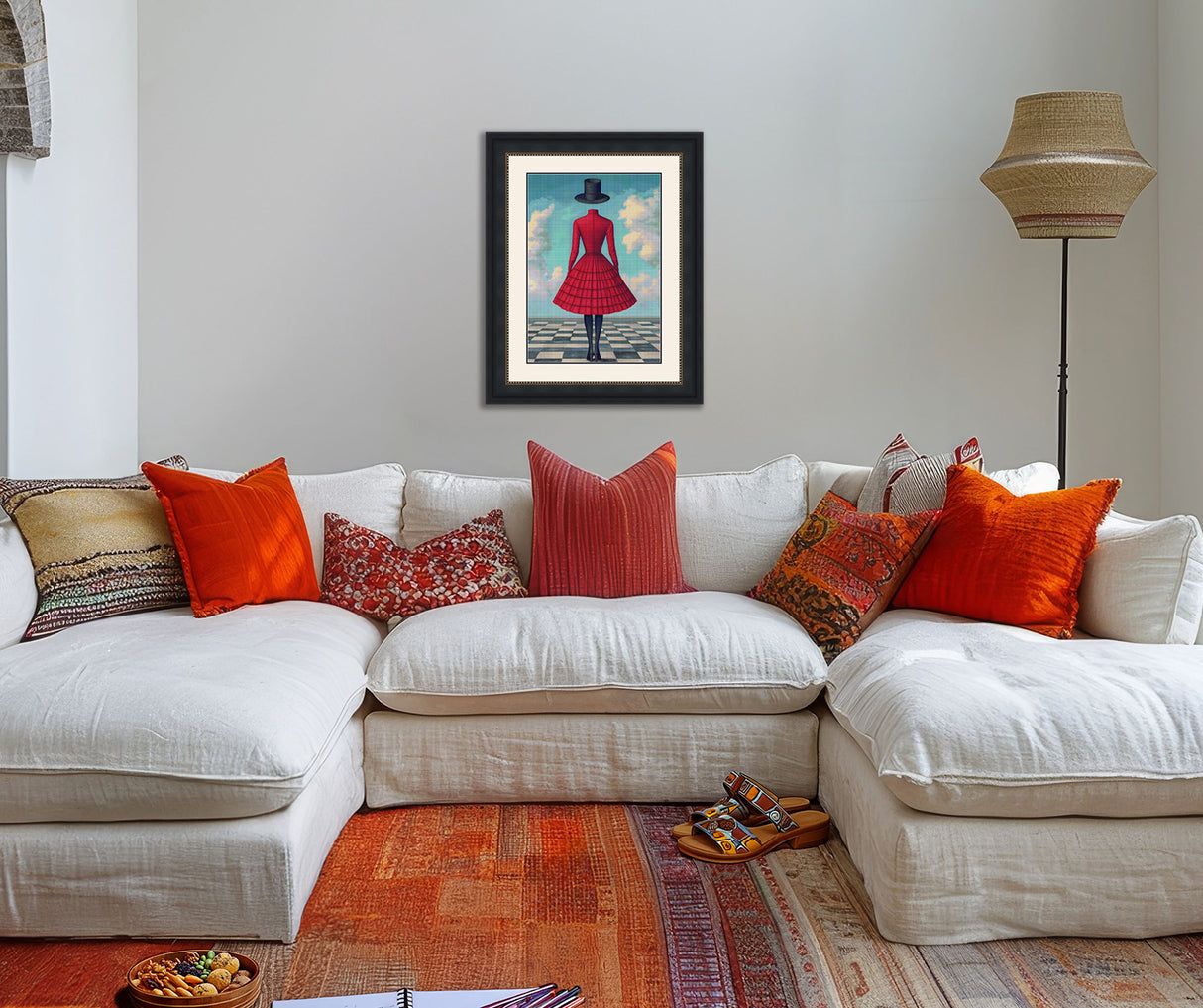 Surreal Red Dress and Top Hat Cross Stitch Pattern