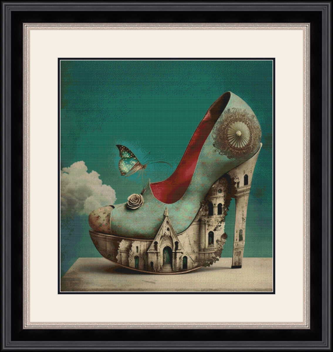 Surreal Skyline Stiletto Heel Cross Stitch Pattern