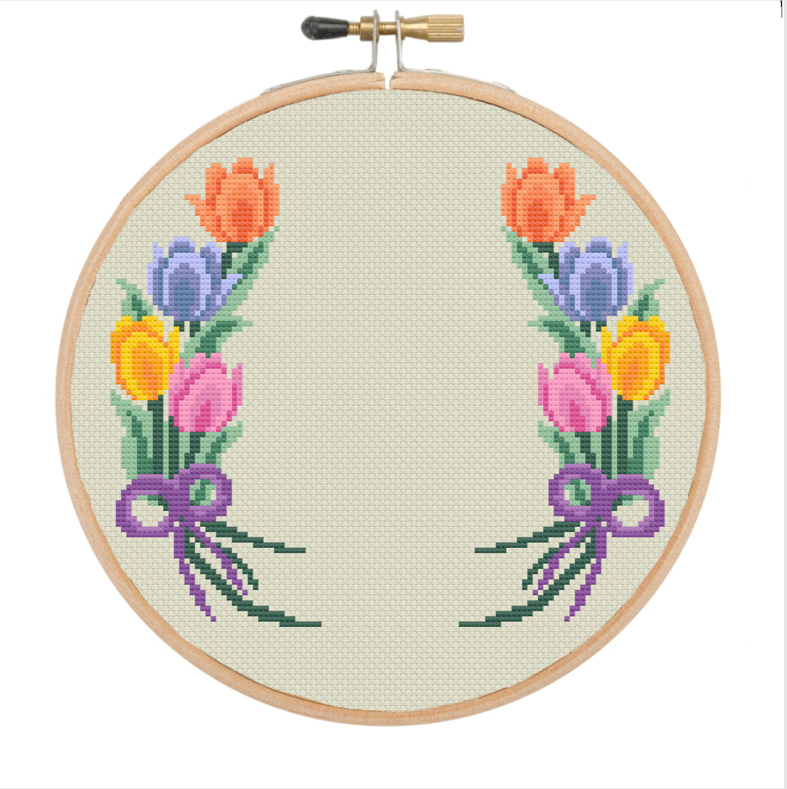 Tulip Wreath Cross Stitch Pattern
