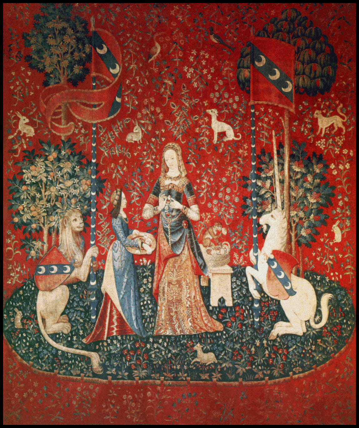 Lady with Unicorn Sense of Smell Cross Stitch Pattern