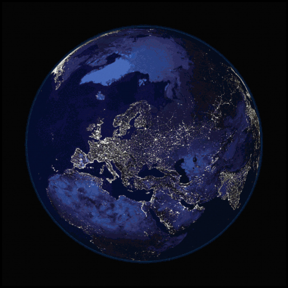 Earth from Space at Night Cross Stitch Pattern