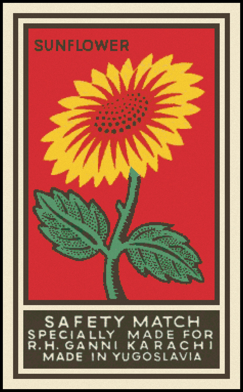 Sunflower Safety Match Cross Stitch Pattern