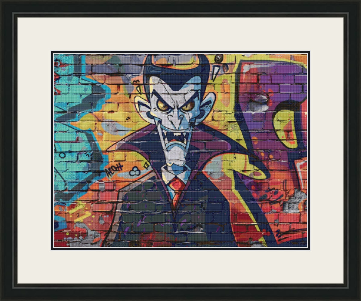 Urban Graffiti Dracula Street Portrait Cross Stitch Pattern