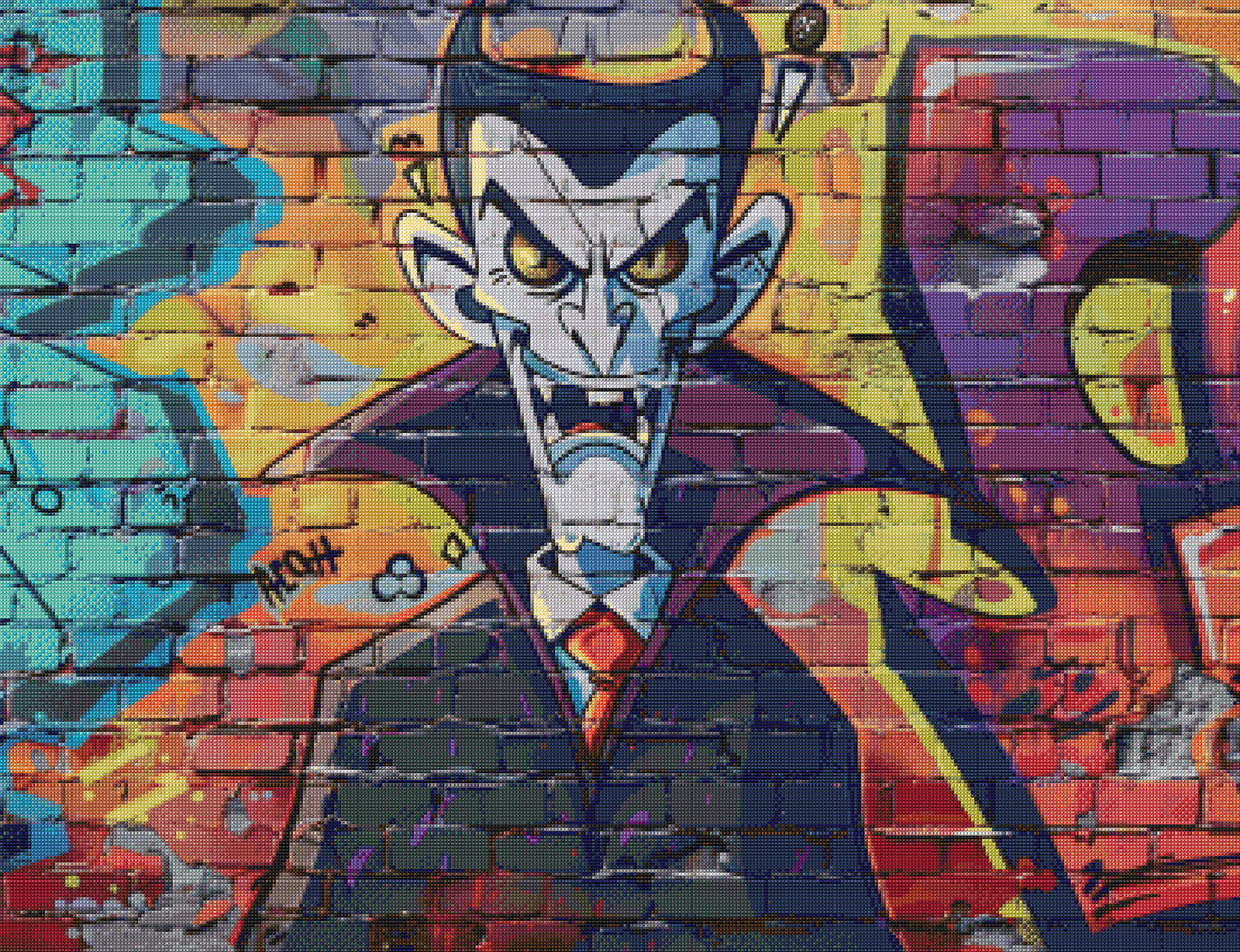 Urban Graffiti Dracula Street Portrait Cross Stitch Pattern