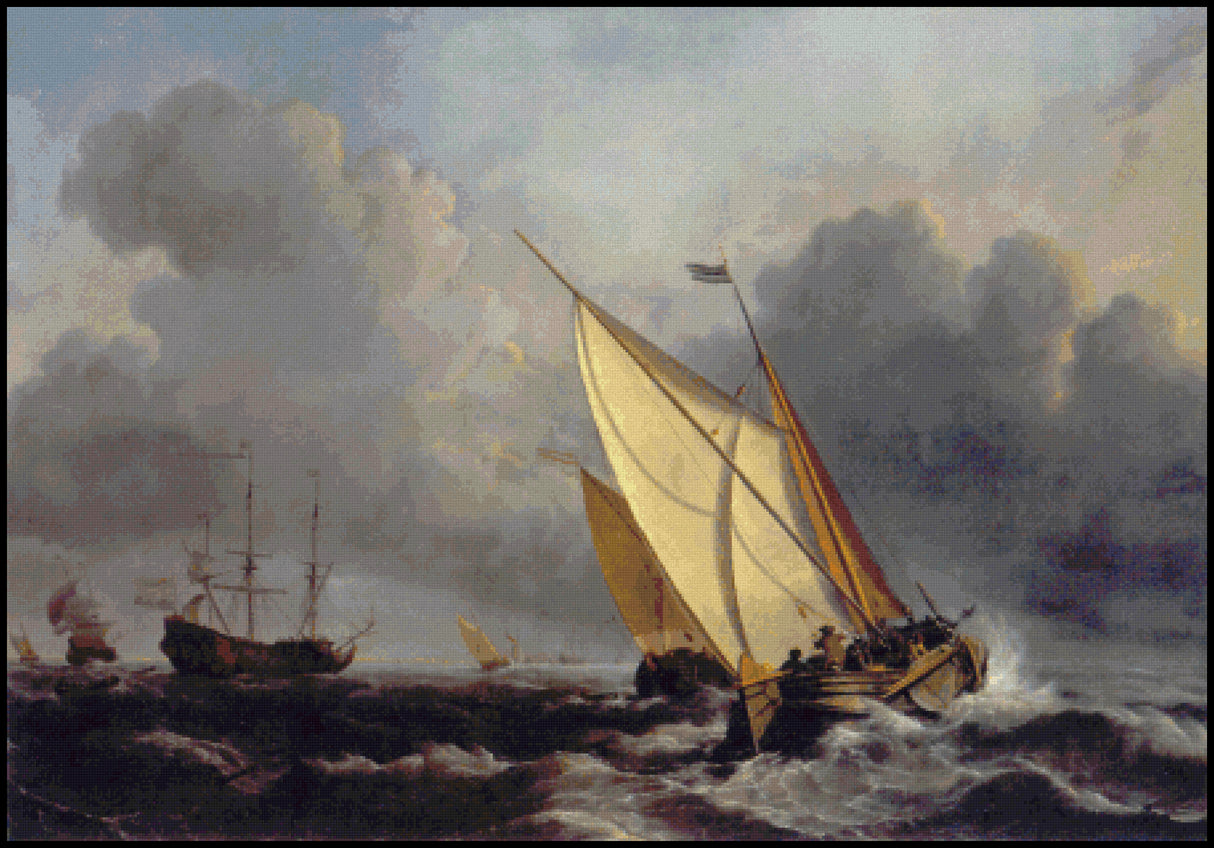 Ships on a Stormy Sea Cross Stitch Pattern
