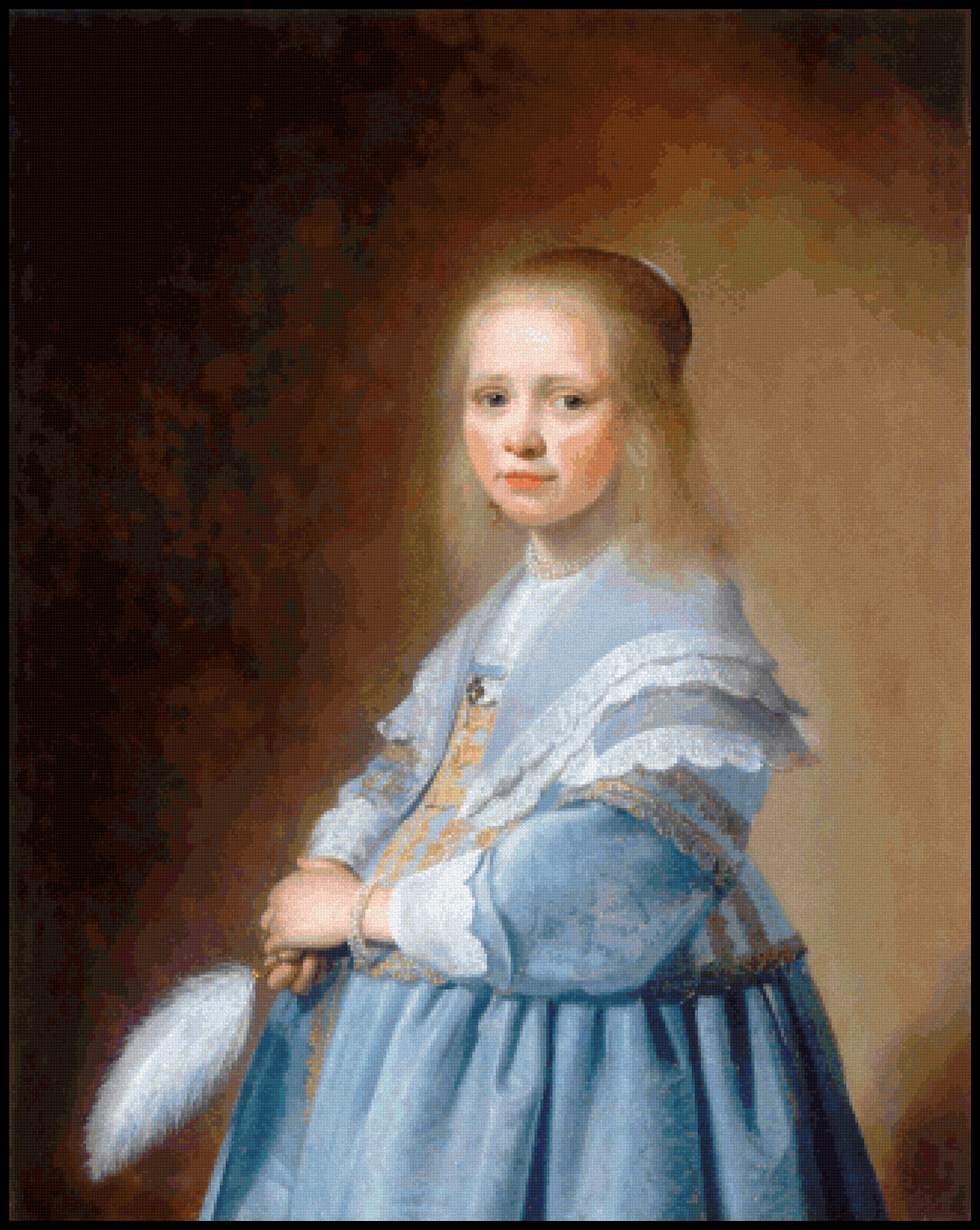 Portrait of a Girl Dressed in Blue Cross Stitch Pattern