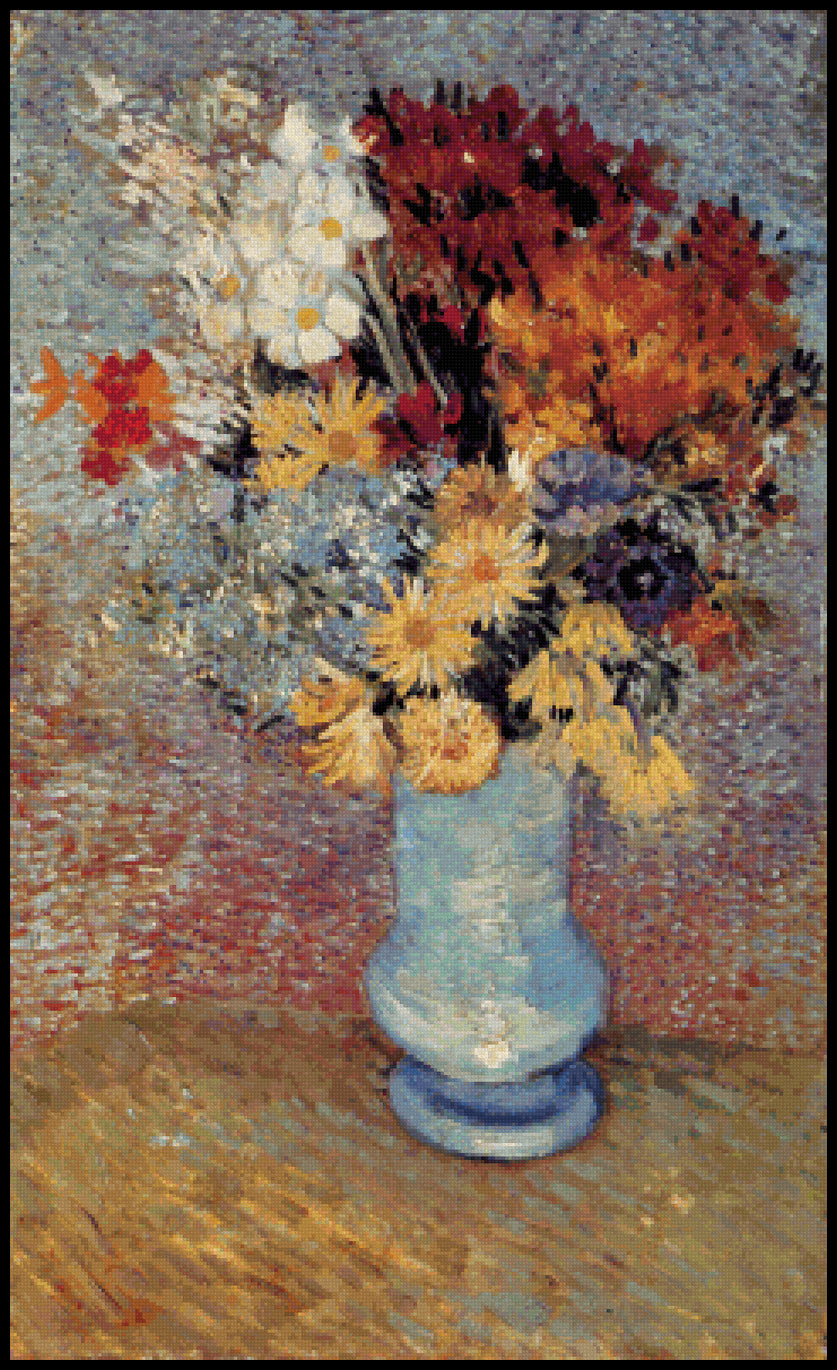 Bouquet of Daisies and Anemones Cross Stitch Pattern