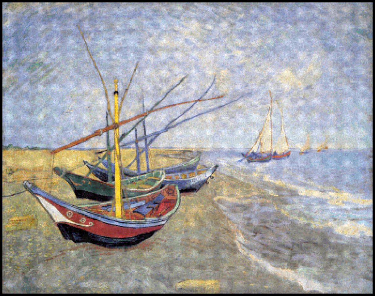 Boats on the Beach Cross Stitch Pattern