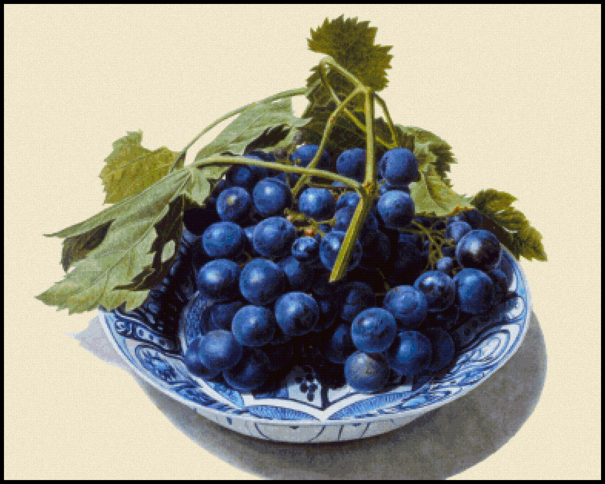 Delft-made Dish with Grapes Cross Stitch Pattern
