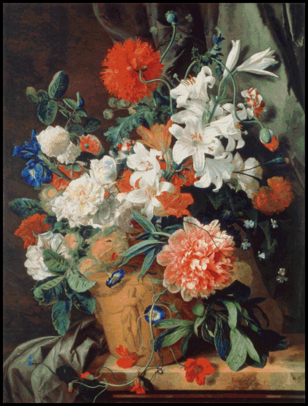 Flowers in a Terra Cotta Vase Cross Stitch Pattern