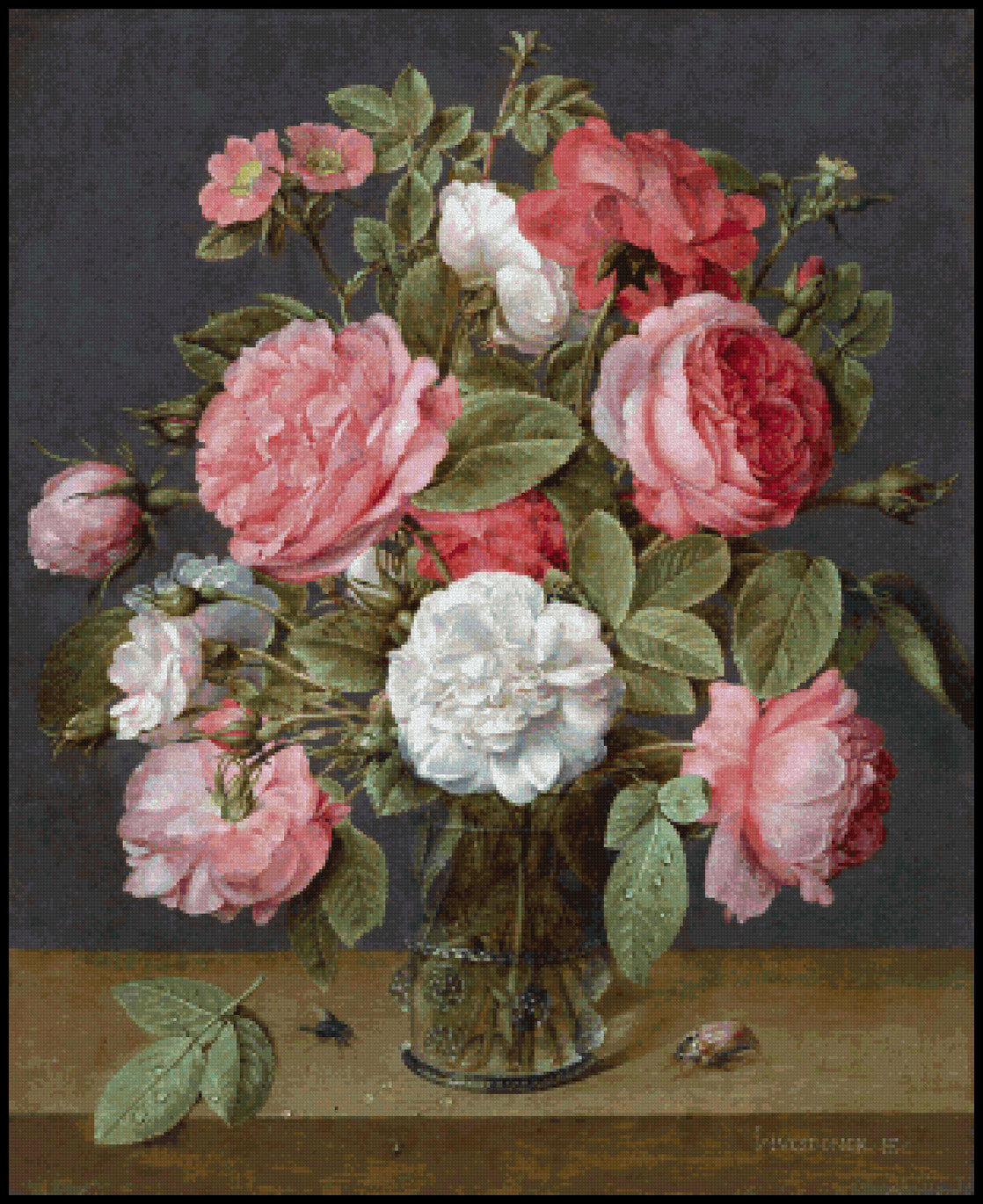 Roses in a Glass Vase Cross Stitch Pattern