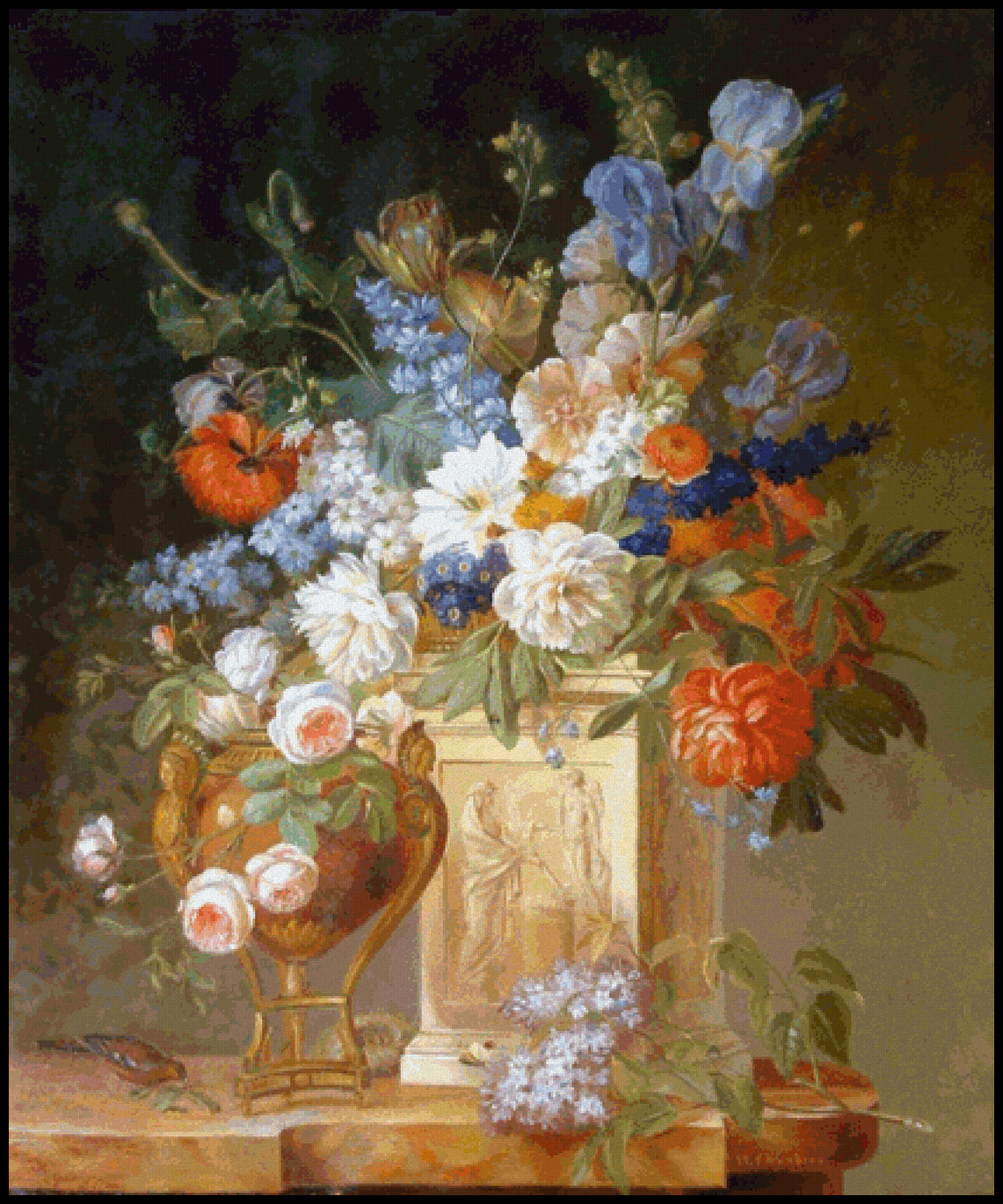 Basket and Vase of Flowers Cross Stitch Pattern