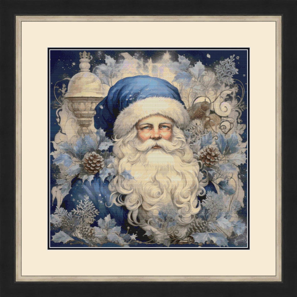 Victorian Blue Santa Claus Cross Stitch Pattern