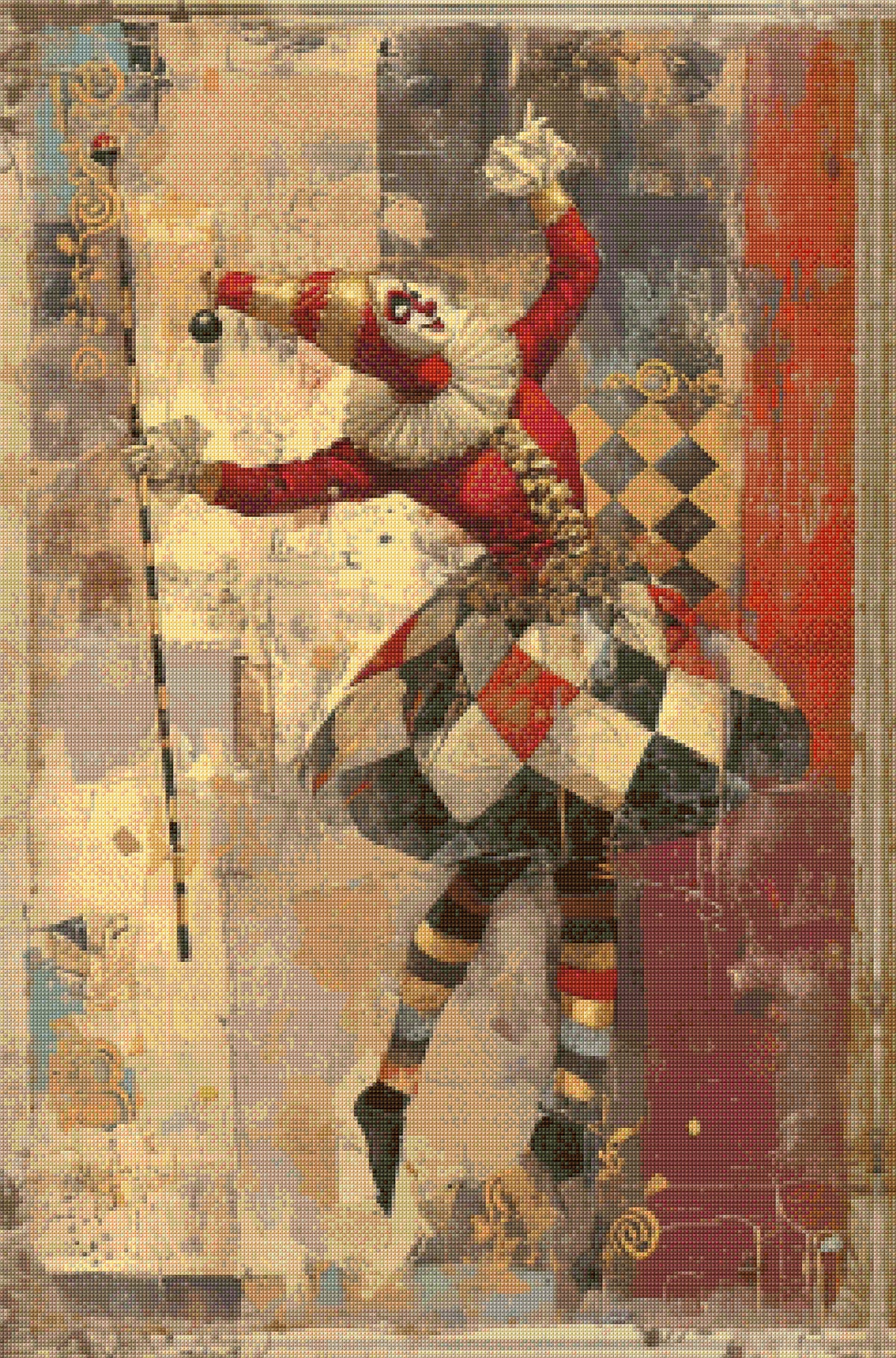 Vintage Circus Harlequin Cross Stitch Pattern