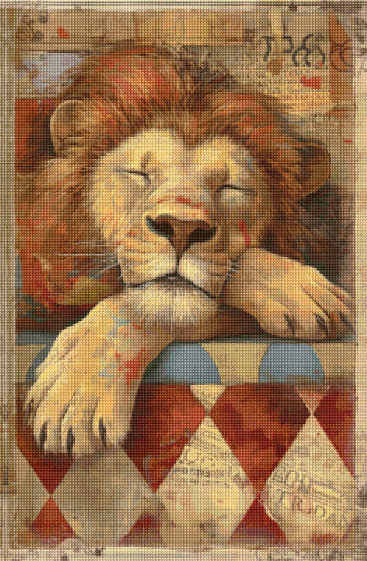 Vintage Sleeping Circus Lion Cross Stitch Pattern