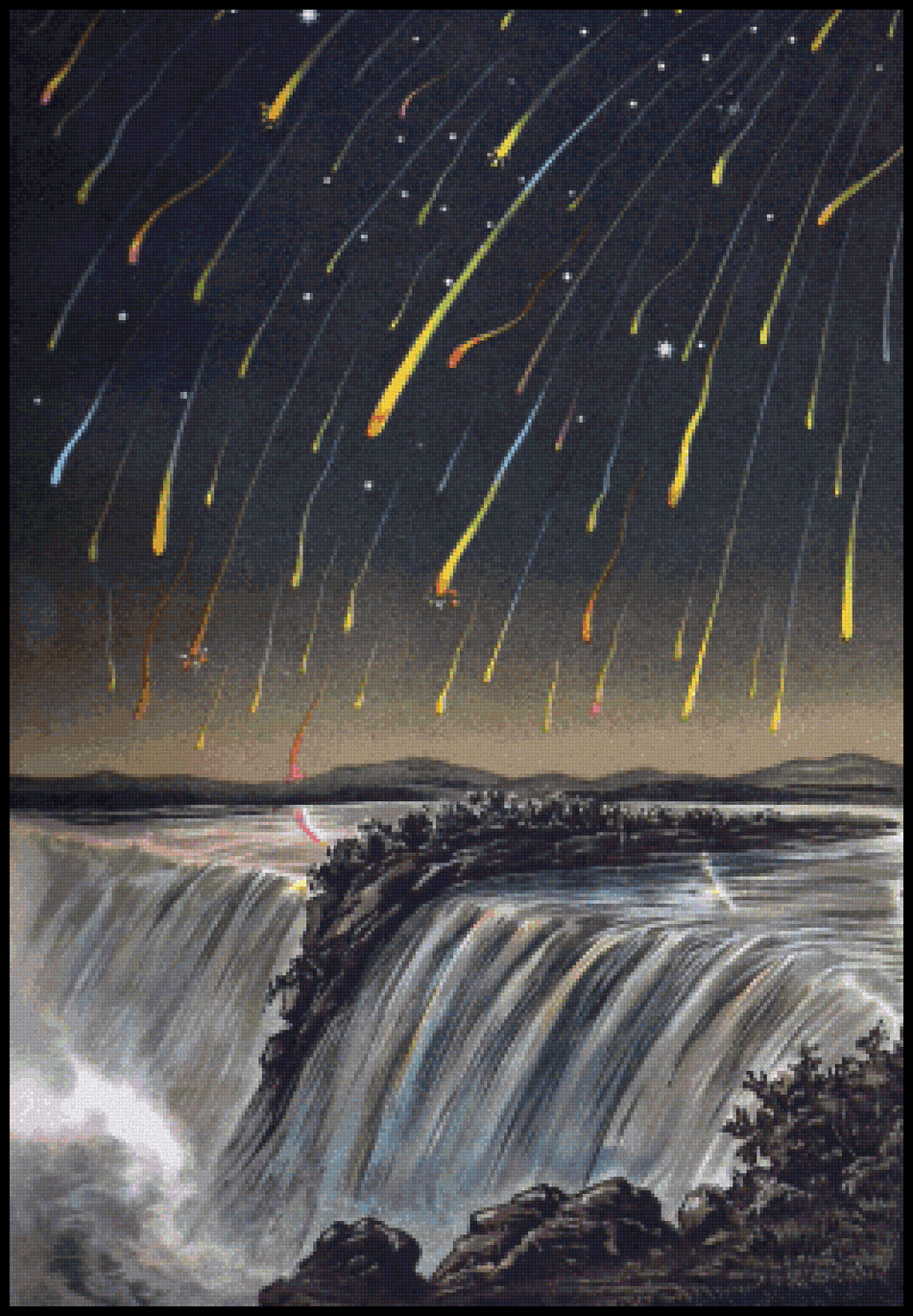 Leonid Meteor Storm over Niagara Falls Cross Stitch Pattern