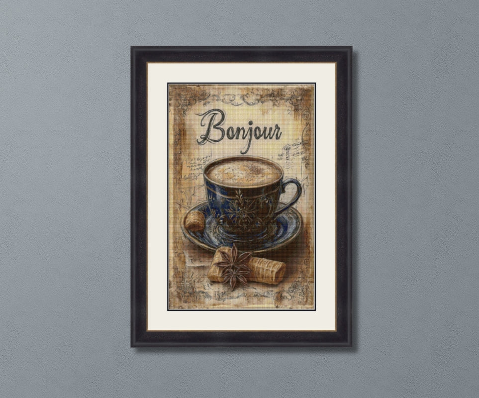 Bonjour Café Cross Stitch Pattern