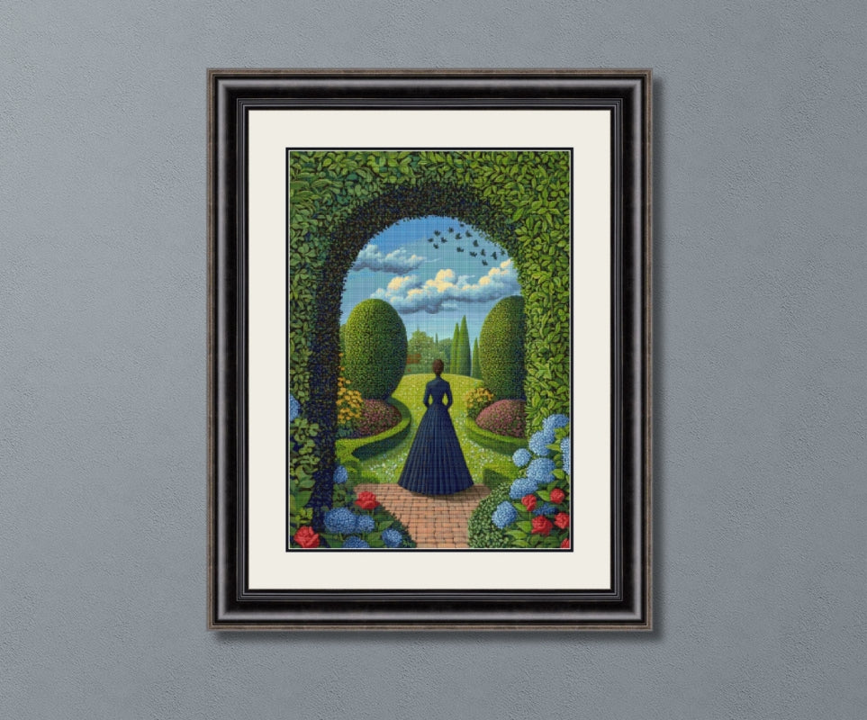 Elegant Woman in Secret Garden Cross Stitch Pattern